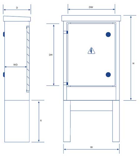 Lucy Lighting Fortress Feeder Pillars - Single Door Pillars - Dimensions Illustration